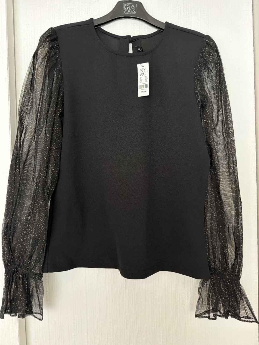 New York & Company Black Sheer Sleeve Blouse Size Medium NWT